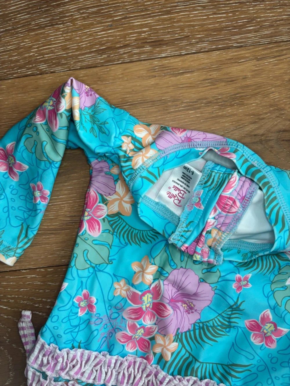 RuffleButts Tropical Floral Long Sleeve Rash Guard Swimsuit 6-12M